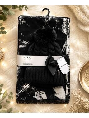 Aldo Beanie And Scarf Set Black New